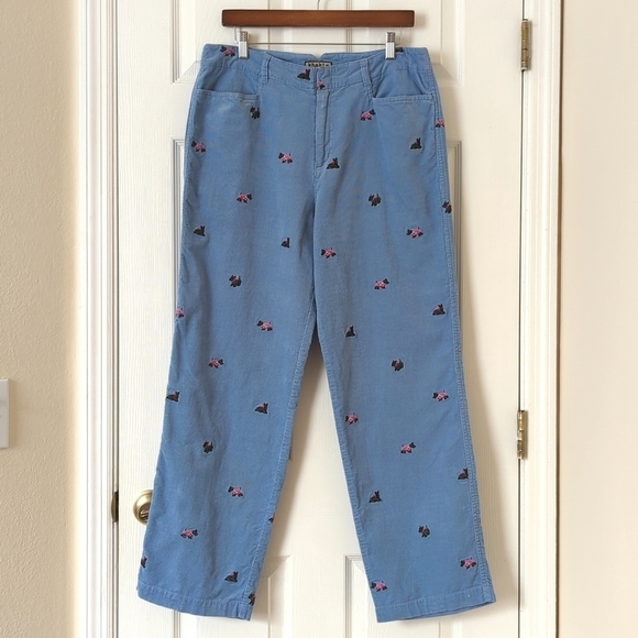 Khakis Y2K Vintage Dog Embroidered Pinwale Corduroy Straight Leg Pants Blue 12 - Picture 1 of 15